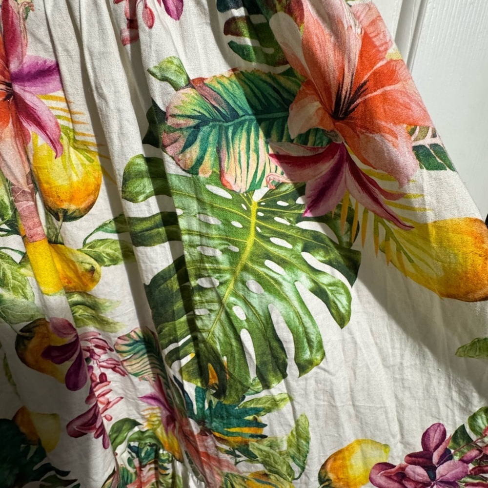 NWT Bellambia Cotton Maxi Summer Dress Size Large Tropical Floral Tiered Italy - Picture 3 of 11